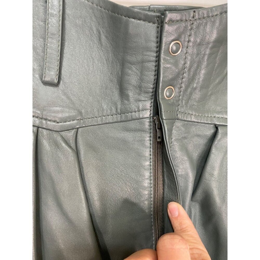 Situationist 44 Dark Green Grey Leather Shorts Western Style Pleats Long - Picture 4 of 13